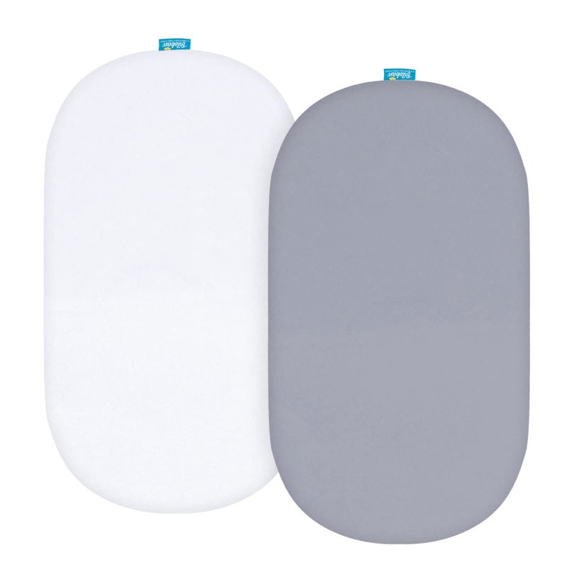 Biloban Bassinet Sheets Fit for Rectangle, Hourglass or Oval Bassinet Mattress, Universal Fitted Sheet Set for Various Bassinet Mattress Pad, 2 Pack, Ultra Soft Microfiber Sheets, White & Gray - Image 1