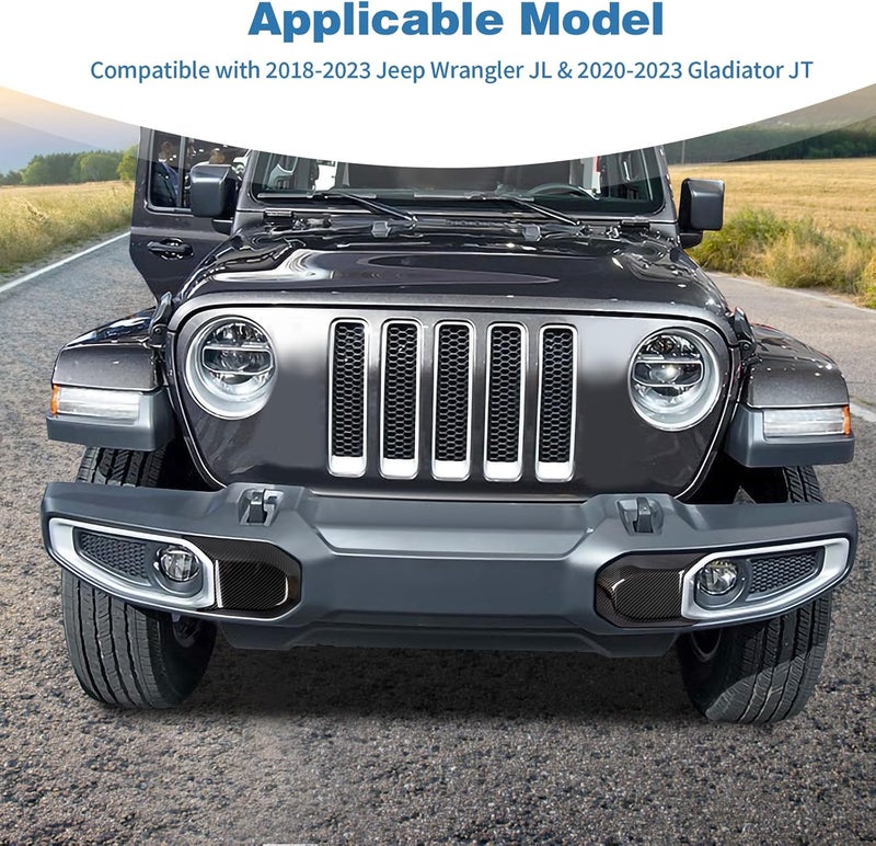 PDKLIN Jeep JL Front Bumper Trim Cover - Carbon Fiber - Image 4
