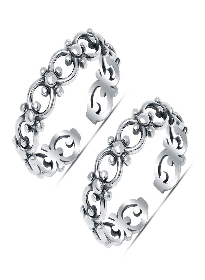 LeCalla 925 Sterling Silver Filigree Band Toe-Rings for Women | BIS Hallmarked Minimalist Hypoallergenic Vintage Style Adjustable Band Ring | Antique Summer Beach Bare Foot Jewelry - Image 1