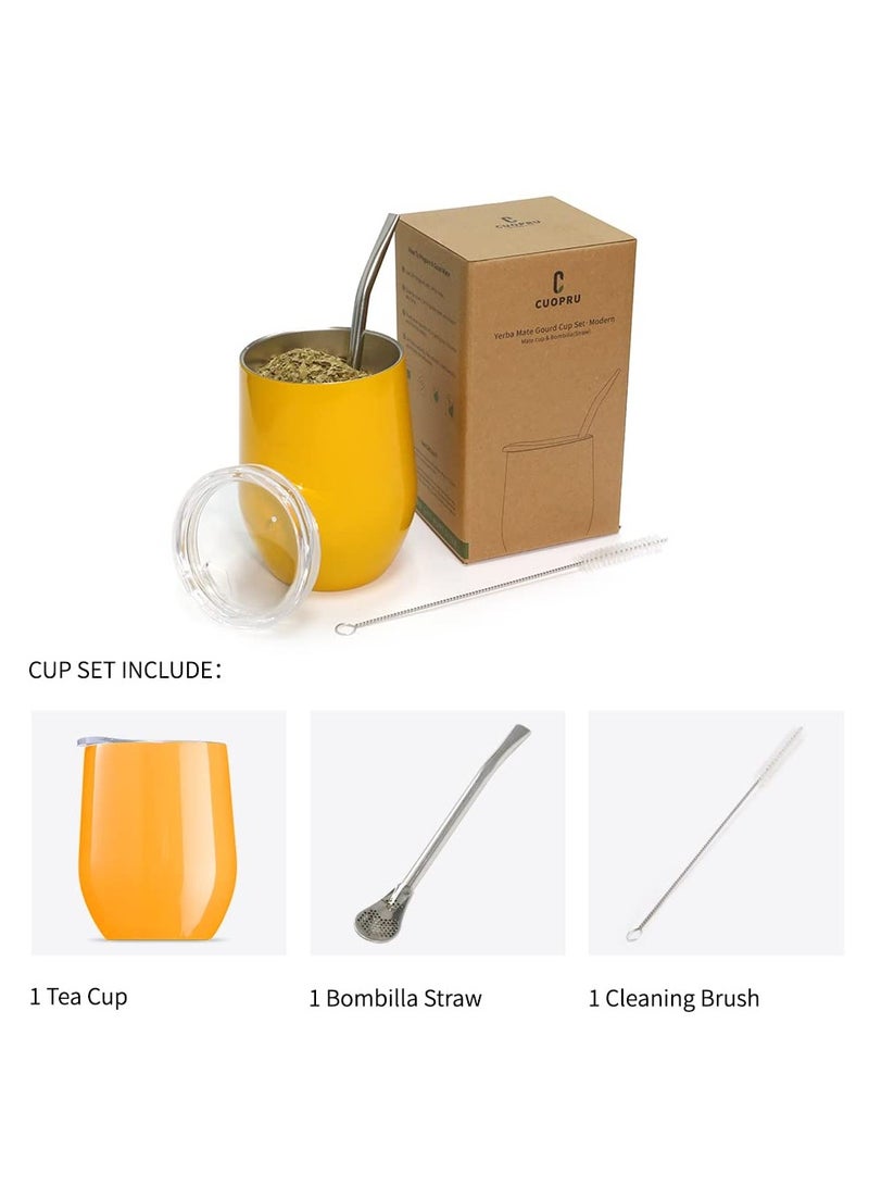 CUOPRU Yerba Mate Tea Cup 304 Stainless Steel Cup With Lid Heat Resistant Portable Tea Mug With Straw And Brush Water Thermos Bottle - Image 2