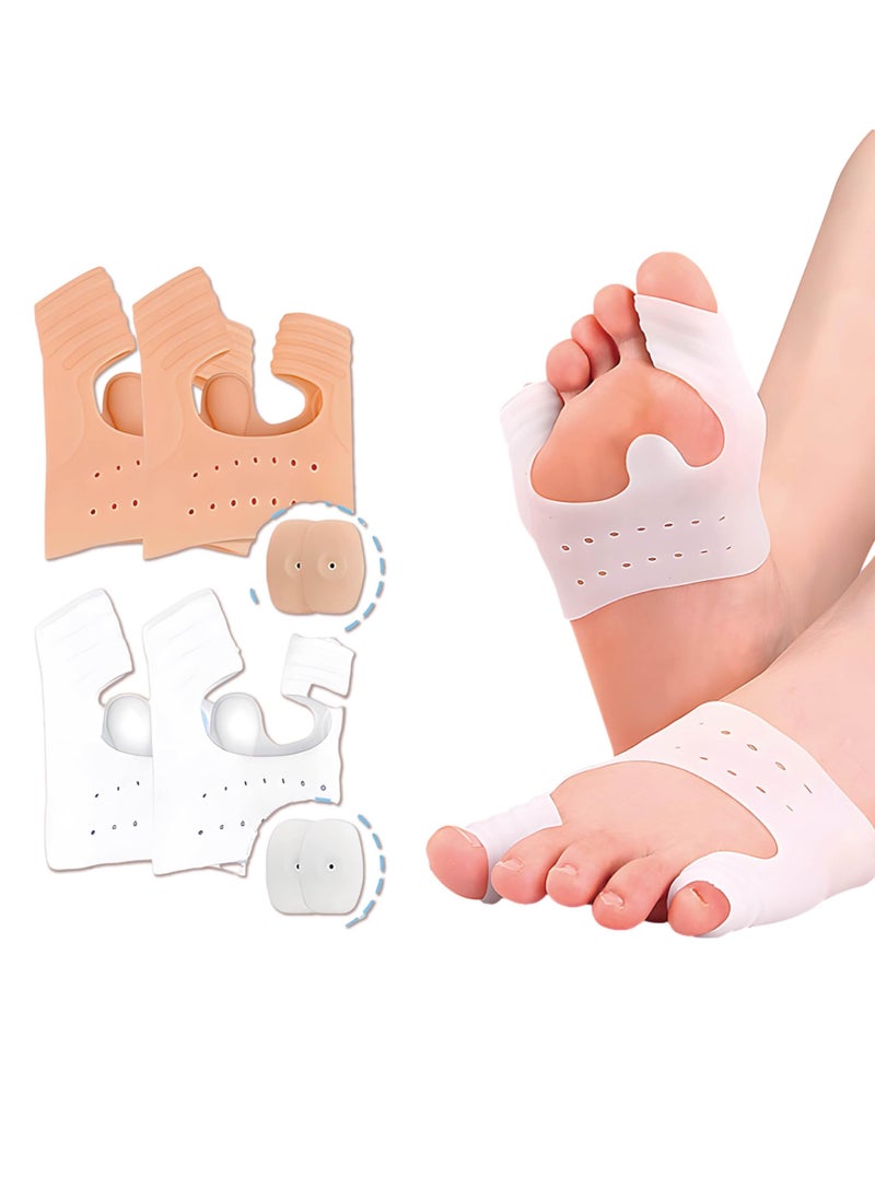 KASTWAVE 4 Pcs Big toe valgus orthotics, Toe Separator, Bunion Corrector, Bunion Corrector Cushion, Toe Spacers, Soft & Breathable ( White+Skin Color )  - Image 1