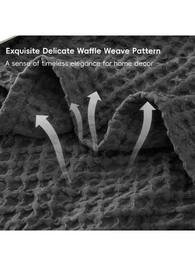 PHF PHF Ultra Soft Waffle Weave Throw Blanket 50"x 60"- Washed Lightweight Breathable Breathable Cozy Woven Blanket - Great for Couch Bed Sofa Home Car - Black  - Image 2