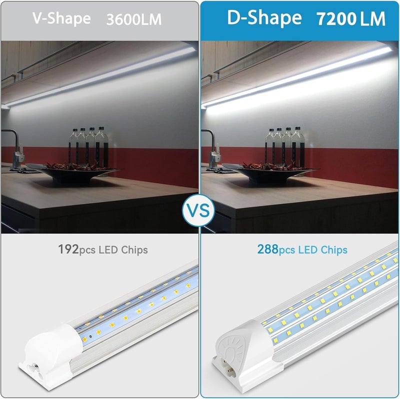 SHOPLED LED Shop Light 4FT, 48W 5000K Daylight White, 7200LM D-Shape 300° Beam Angle, Linkable T8 LED Tube Lights Fixtures, 4 Foot Shop Lights for Workshop Garage Basement, ETL Listed, 4 Pack - Image 3