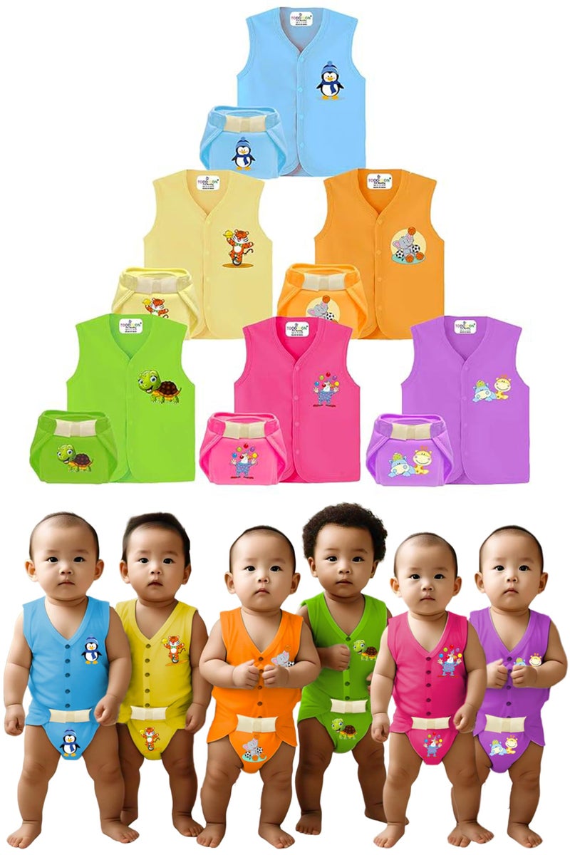 Toddylon Baby Cotton Printed New Born Baby Clothes Jhablas & Nappies Set | Clothing Sets | Sleeveless Shirts | Cloth Diaper | Langot | Dress (0-6 Months), Multicolour - Image 1