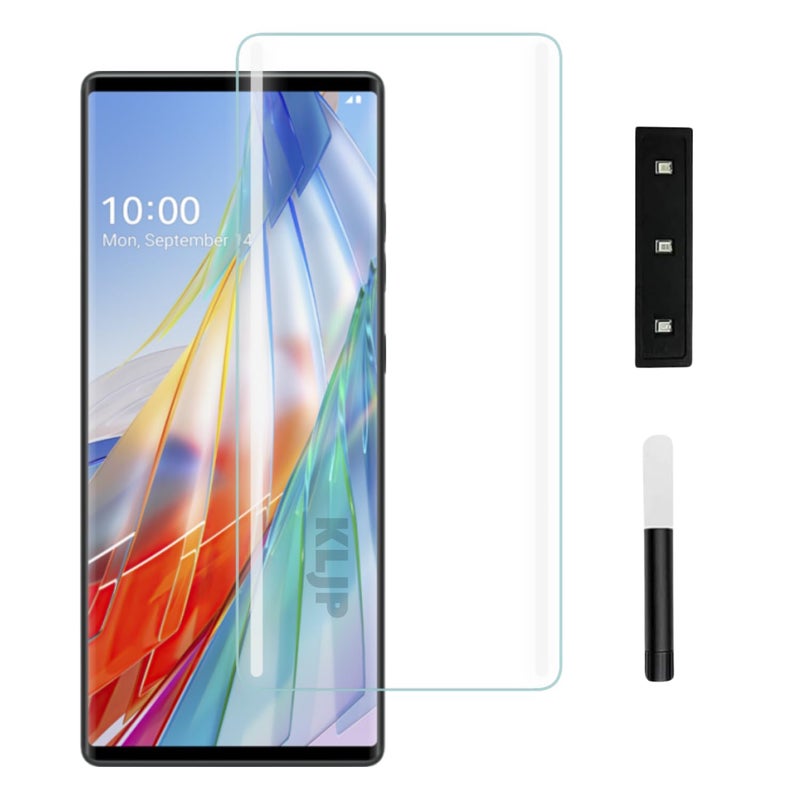 KLJP Premium Tempered Glass Design for LG Wing (6.8 Inch) Advanced Border Less Full Edge to Edge UV Screen Protector and Easy Installation Kit -Pack of 1 - Image 1