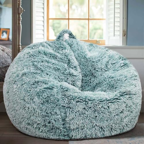 Kisoy Fluffy Stuffed Animal Storage Bean Bag Chair Cover No Filler Faux Fur Comfy Bean Bag Cover for Organizing Plush Toys or Textile for Adults Teens Kids GirlsDark Green - Image 1