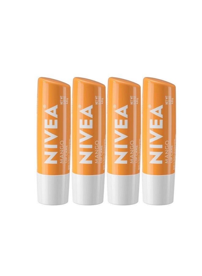 نيفيا مرطب شفاه نباتي من نيفيا مانجو للعناية بالشفاه، مع زبدة الشيا والزيوت المغذية وفيتاميني سي وإي، 3 في 1 مرطب ومصلح ومحمي، 0.17 أونصة، عبوة من 4 قطع - Image 1
