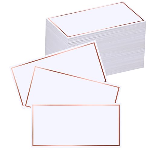 EXQUISS 100 Pcs Place Cards 4”x2” with Rose Gold Foil Border for Food Buffet Party, Name Place Cards for Table Setting, Wedding Reception, Escort Cards Name Cards for Birthday Dinner - Image 1