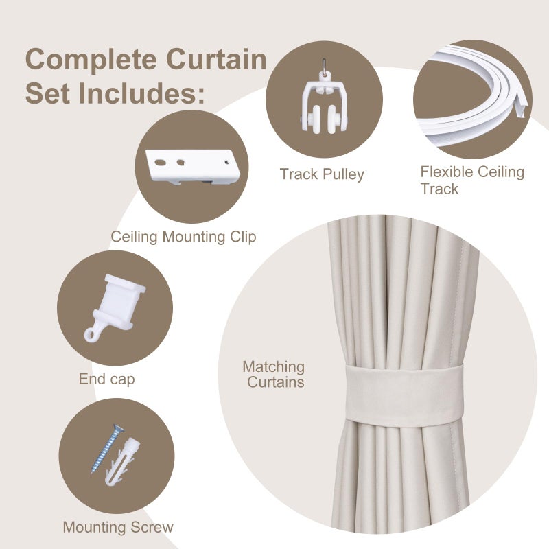 MaKefeile Room Divider Curtains & Flexible Bendable Tracks Set,Privacy Dividers Ceiling Track Curtain Window Blackout Curtains for Living Room Bedroom (W100 Ã— H84 in 1 Panel Beige Drape & White Rail) - Image 2