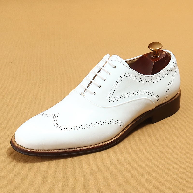 Mens White Leather Brogue Shoes White