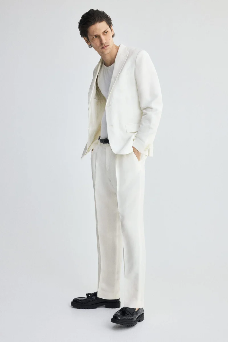 اتش اند ام بنطلون بدلة من مزيج الكتان بقصة عادية