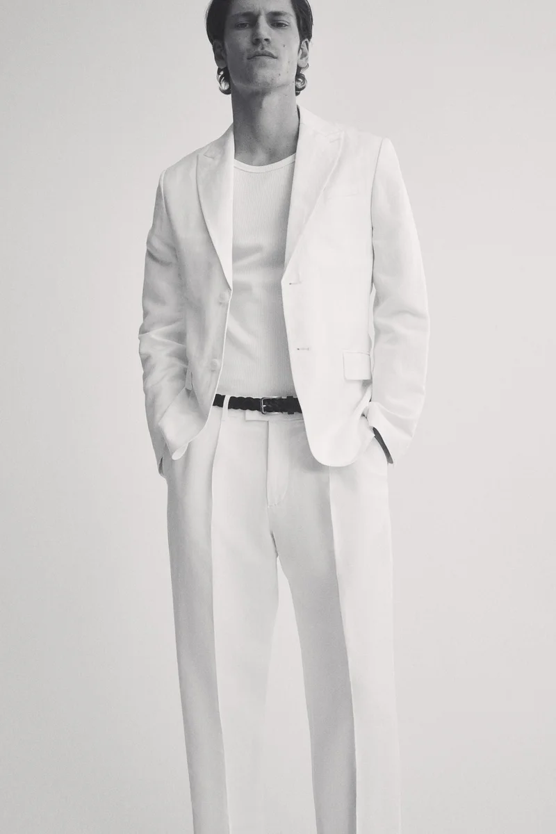 اتش اند ام بنطلون بدلة من مزيج الكتان بقصة عادية