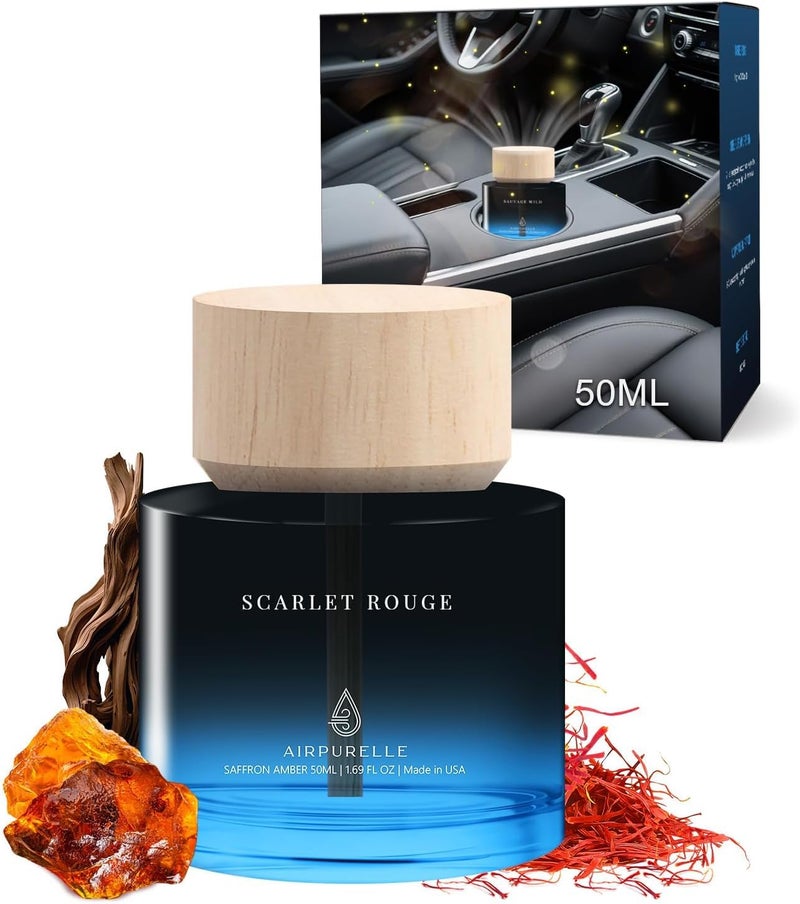 AirPurelle Car Air Freshener 50ML 17 FL OZ Car Air Fresheners Perfume Saffron Amber Fragrance Oil Air Diffuser for Car 180 days Long Lasting Fragrance Car Air Freshner Wooden Cup Design Made in USA - Image 2