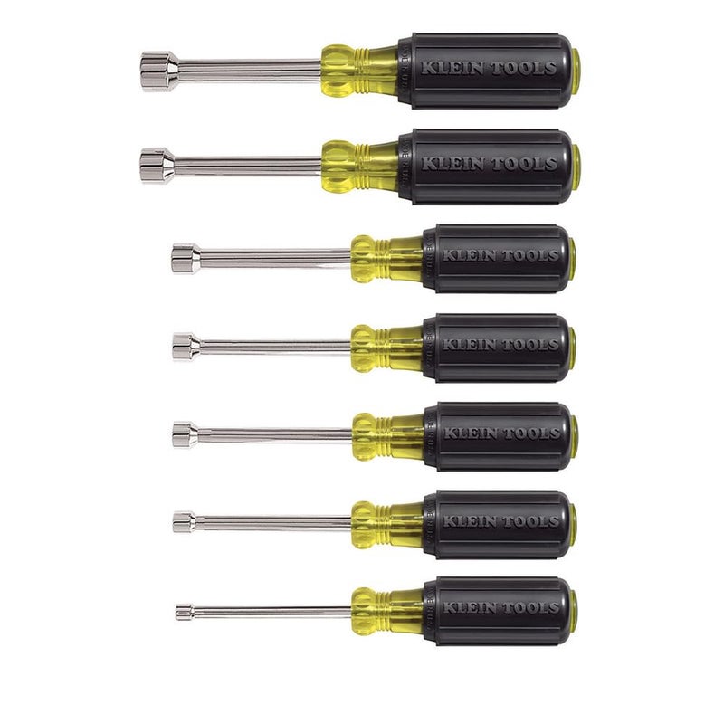 Klein Tools 631 Tool Set, Made in USA, Nut Driver Set w/Hex Nut Sizes 3/16, 1/4, 5/16, 11/32, 3/8, 7/16 and 1/2-Inch on 3-Inch Full Hollow Shaft, 7-Piece - Image 1