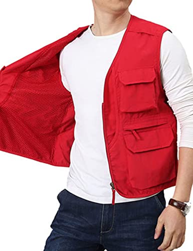 Flygo Men's Utility Cargo Vest Outdoor Summer Work Photo Fishing Safari Travel Vest with Pockets(01Red-L) - Image 5