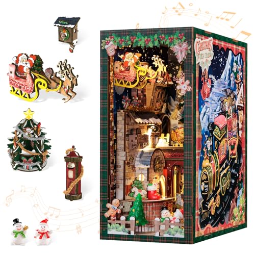 CUTEBEE Christmas Book Nook Kit DIY Miniature House Dollhouse Kit for Adults Teens Booknook Tiny House Bookshelf Decor 3D Wooden Puzzle Gifts for Family Friends Christmas Wish Store - Image 1
