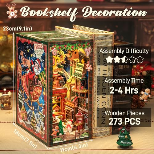 CUTEBEE Christmas Book Nook Kit DIY Miniature House Dollhouse Kit for Adults Teens Booknook Tiny House Bookshelf Decor 3D Wooden Puzzle Gifts for Family Friends Christmas Wish Store - Image 5