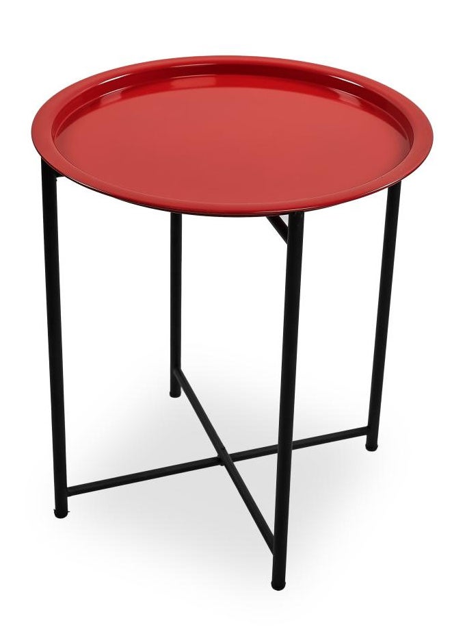 TTTP The Professionals Choice FOLDABLE METAL TABLE CONSISTS OF ROUND TRAY AND BLACK STAND FOR THE LIVING ROOM (DIAMETER 46CM, HEIGHT 51CM) RED COLOR  - Image 1