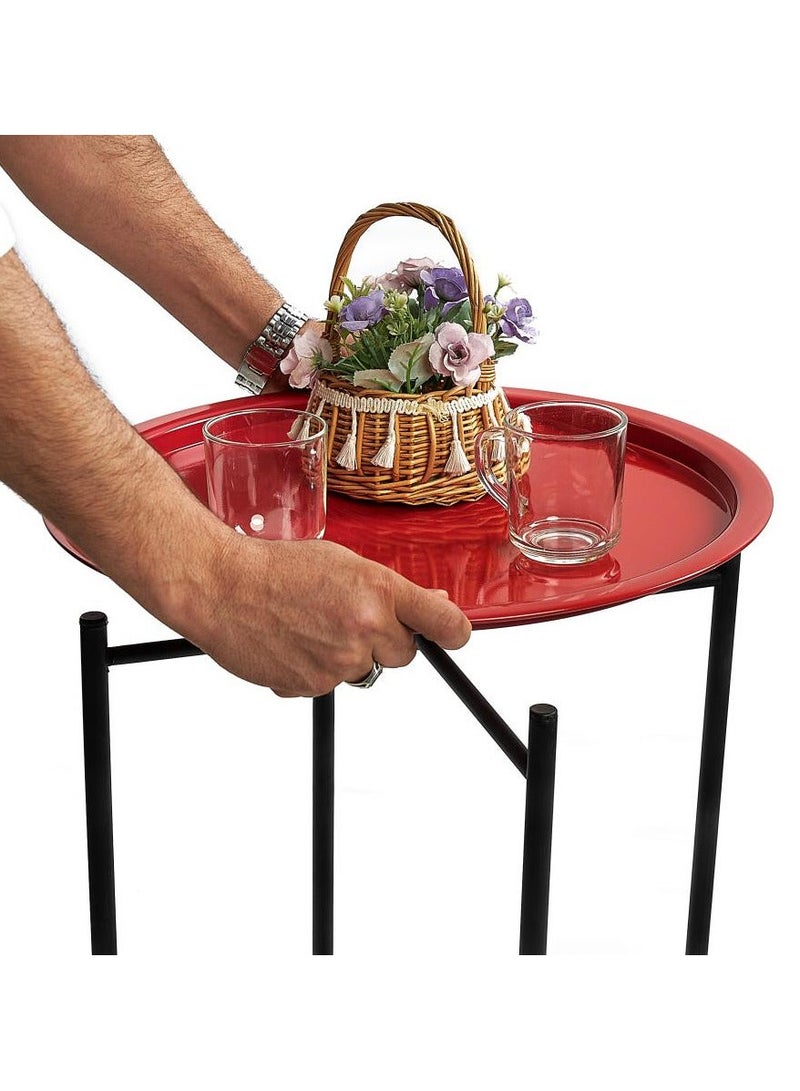 TTTP The Professionals Choice FOLDABLE METAL TABLE CONSISTS OF ROUND TRAY AND BLACK STAND FOR THE LIVING ROOM (DIAMETER 46CM, HEIGHT 51CM) RED COLOR - Image 2