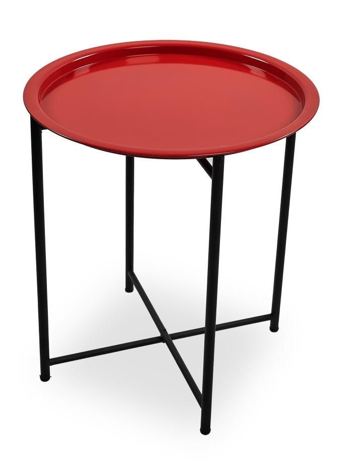 TTTP The Professionals Choice FOLDABLE METAL TABLE CONSISTS OF ROUND TRAY AND BLACK STAND FOR THE LIVING ROOM (DIAMETER 46CM, HEIGHT 51CM) RED COLOR - Image 1