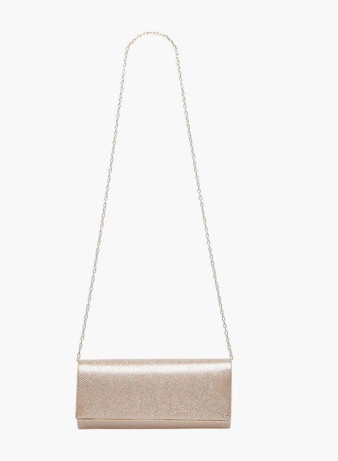 Flora Bella By Shoexpress Textured Clutch with Detachable Chain Strap