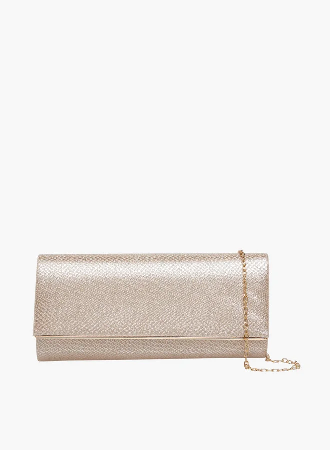 Flora Bella By Shoexpress Textured Clutch with Detachable Chain Strap