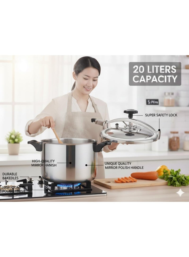Pressure Cooker/Canner Aluminum 20 Liters, Bakelite Handle Mirror Polishing, Super Safety Lock, Cook Food in Less Time, Easy to Open & Close, Suitable For All Kinds of Stoves (20 Liters) - Image 4