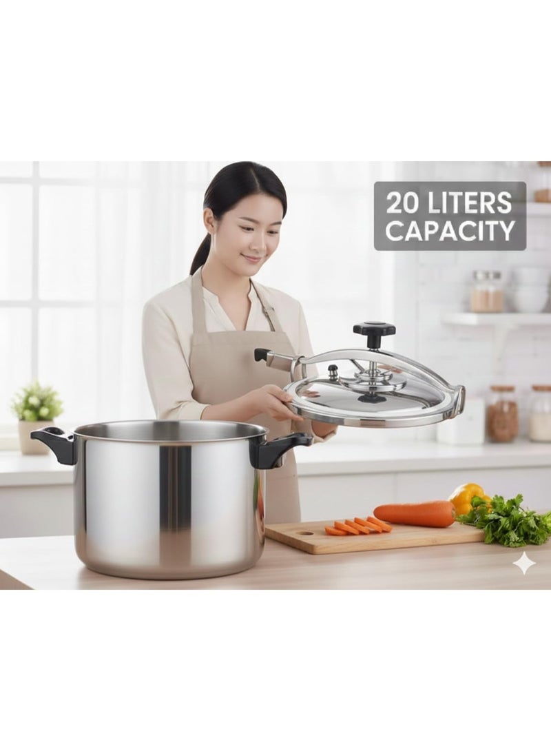 Pressure Cooker/Canner Aluminum 20 Liters, Bakelite Handle Mirror Polishing, Super Safety Lock, Cook Food in Less Time, Easy to Open & Close, Suitable For All Kinds of Stoves (20 Liters) - Image 2
