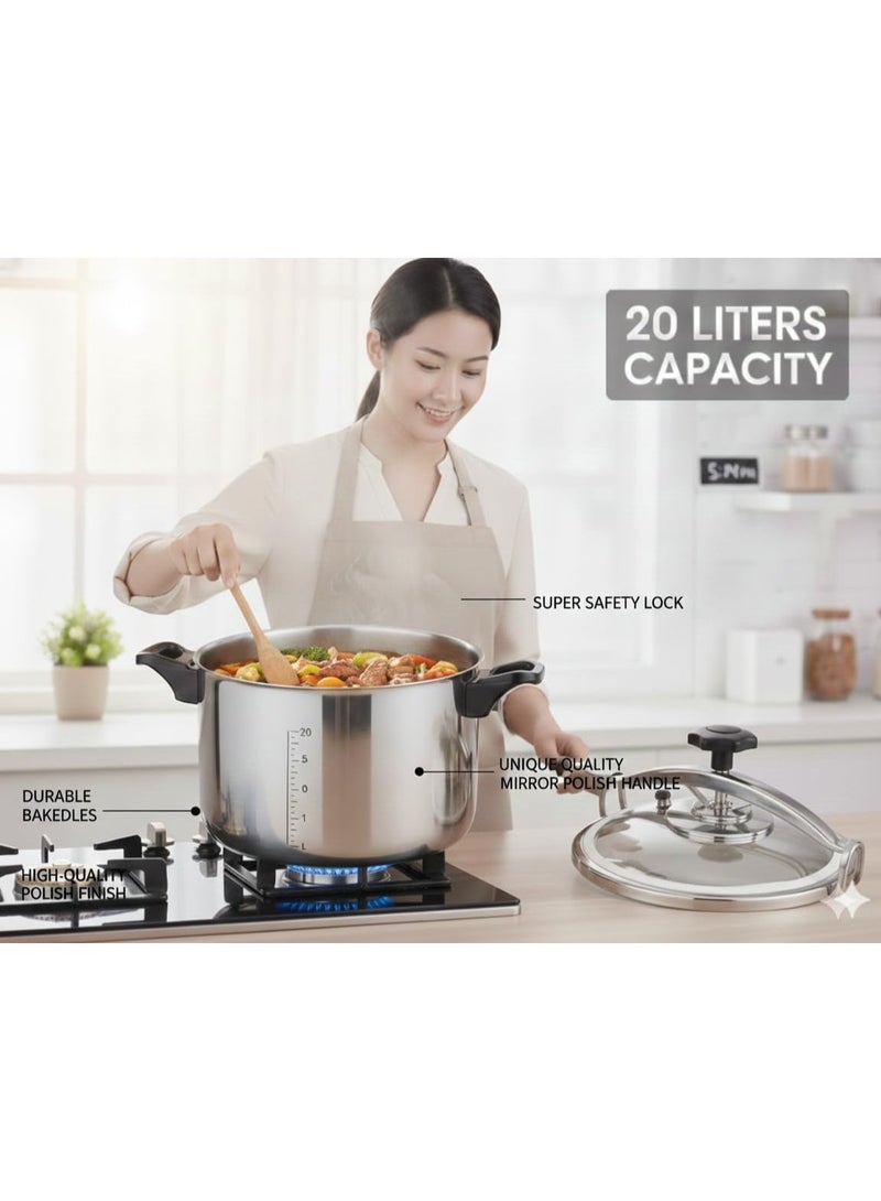 Pressure Cooker/Canner Aluminum 20 Liters, Bakelite Handle Mirror Polishing, Super Safety Lock, Cook Food in Less Time, Easy to Open & Close, Suitable For All Kinds of Stoves (20 Liters) - Image 3
