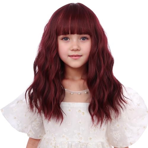 DUDUWIG Kids Wine Red Wig Child Short Wine Red Wavy Curly Wig with Bangs Synthetic Cosplay Hair Wig for kids Children - Image 2