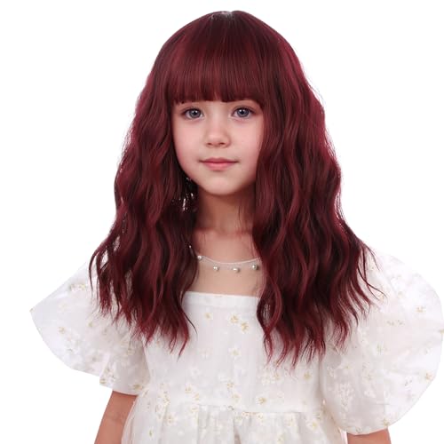 DUDUWIG Kids Wine Red Wig Child Short Wine Red Wavy Curly Wig with Bangs Synthetic Cosplay Hair Wig for kids Children - Image 1