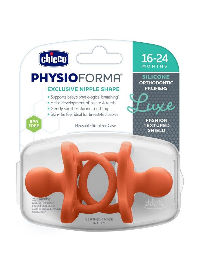 شيكو لهاية شيكو فيزيوفورما لوكس المصنوعة من السيليكون، قطعة واحدة، للأطفال من عمر ١٦ إلى ٢٤ شهرًا | غطاء أنيق مزخرف | خالية من البيسفينول أ واللاتكس | علبة تعقيم قابلة لإعادة الاستخدام | لون تيراكوتا، عبوة من قطعتين - Image 1