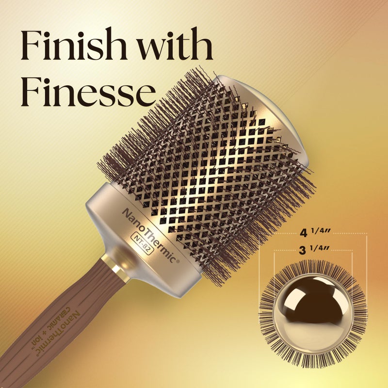 Olivia Garden فرشاة شعر حرارية دائرية من أوليفيا جاردن نانوثيرميك سيراميك + أيون - غير كهربائية - فرشاة احترافية لتجفيف الشعر العادي إلى السميك الحجم: 3 1/4" اللون: ذهبي / شوكولاتة - Image 4