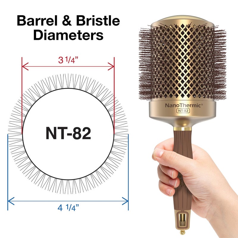 Olivia Garden فرشاة شعر حرارية دائرية من أوليفيا جاردن نانوثيرميك سيراميك + أيون - غير كهربائية - فرشاة احترافية لتجفيف الشعر العادي إلى السميك الحجم: 3 1/4" اللون: ذهبي / شوكولاتة - Image 1