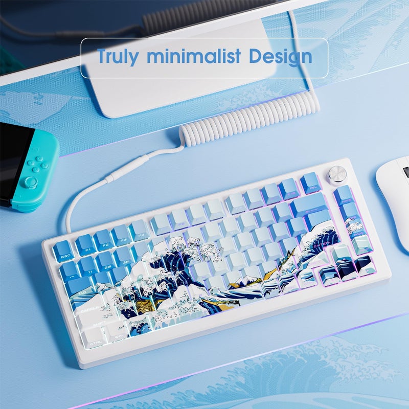 HITIME أغطية مفاتيح XVX المتألقة، أغطية مفاتيح PBT بطباعة جانبية بنسبة 75 بالمئة، 131 مفتاح بروفايل شيري مخصص بنسبة 60 بالمئة، موجة كاناغاوا أغطية مفاتيح مزدوجة الطباعة للوحات المفاتيح الميكانيكية - Image 3