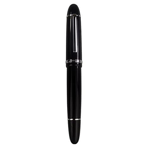 Baldheadsally Jinhao X159 Black Fountain Pen # 8 Fine Point Silver Trim Smooth Writing Instrument with Converter - Image 1