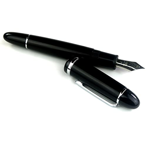 Baldheadsally Jinhao X159 Black Fountain Pen # 8 Fine Point Silver Trim Smooth Writing Instrument with Converter - Image 2