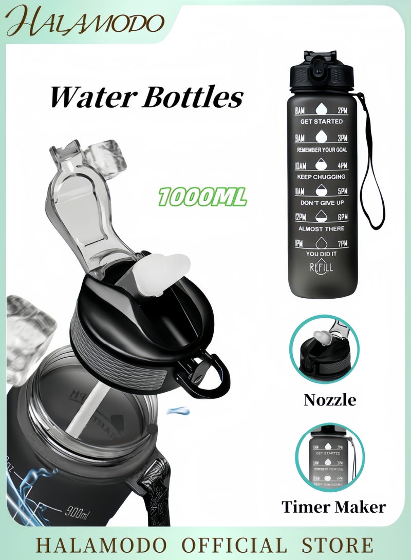 HALAMODO Water Bottle with Time Marker & Straw Water Bottle with Carrying Strap Leakproof BPA & Toxic Free Water Bottle for Fitness & Golf & Yoga Sport - Image 1