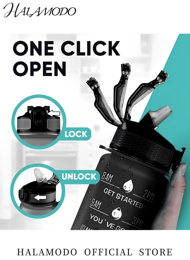HALAMODO Water Bottle with Time Marker & Straw Water Bottle with Carrying Strap Leakproof BPA & Toxic Free Water Bottle for Fitness & Golf & Yoga Sport - Image 3