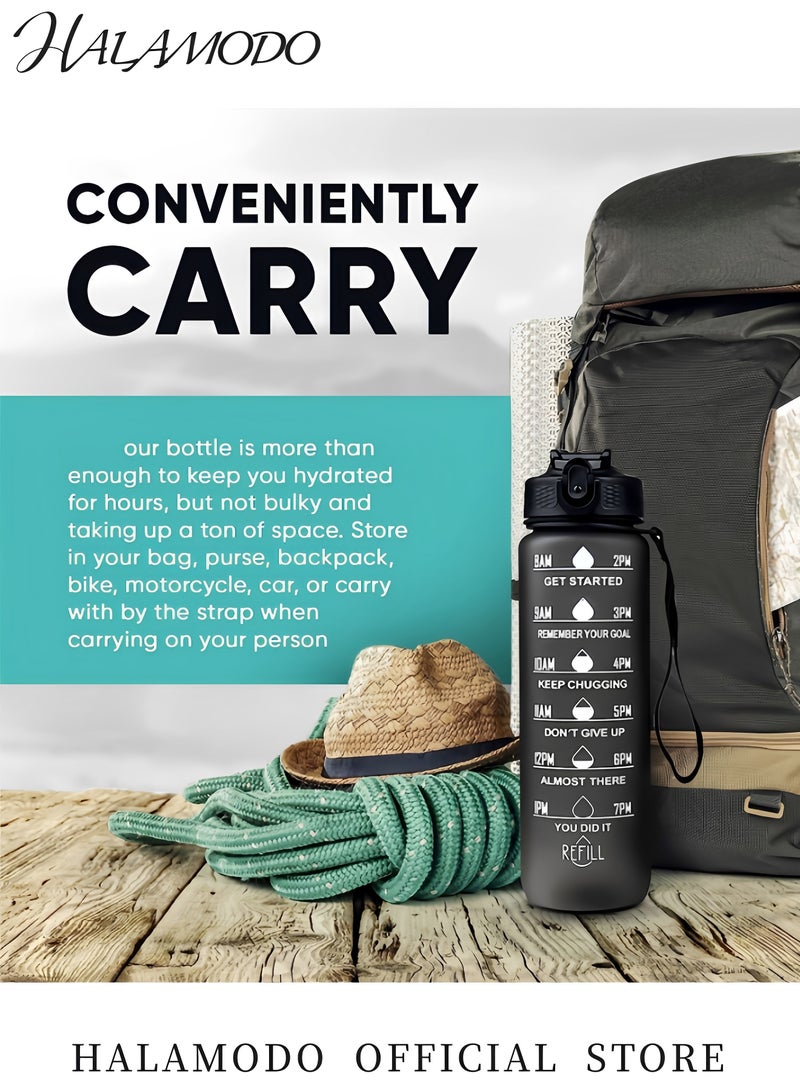 HALAMODO Water Bottle with Time Marker & Straw Water Bottle with Carrying Strap Leakproof BPA & Toxic Free Water Bottle for Fitness & Golf & Yoga Sport - Image 4