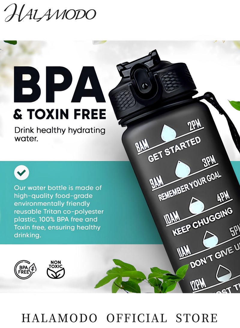 HALAMODO Water Bottle with Time Marker & Straw Water Bottle with Carrying Strap Leakproof BPA & Toxic Free Water Bottle for Fitness & Golf & Yoga Sport - Image 5