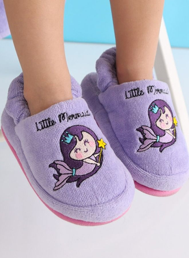 Kids Slippers, 4-5 Years Old, 20cm 100% Cotton, Kids Indoor Slippers, Non-Slip Soft Sole, Slip-On Lightweight, Breathable, Ideal for Home, Bath, Indoor Use, Little Mermaid Design, For Boys and Girls - Image 1