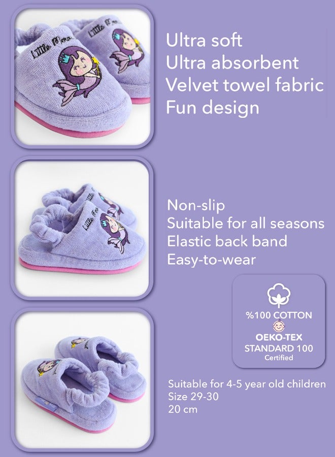 Kids Slippers, 4-5 Years Old, 20cm 100% Cotton, Kids Indoor Slippers, Non-Slip Soft Sole, Slip-On Lightweight, Breathable, Ideal for Home, Bath, Indoor Use, Little Mermaid Design, For Boys and Girls - Image 5