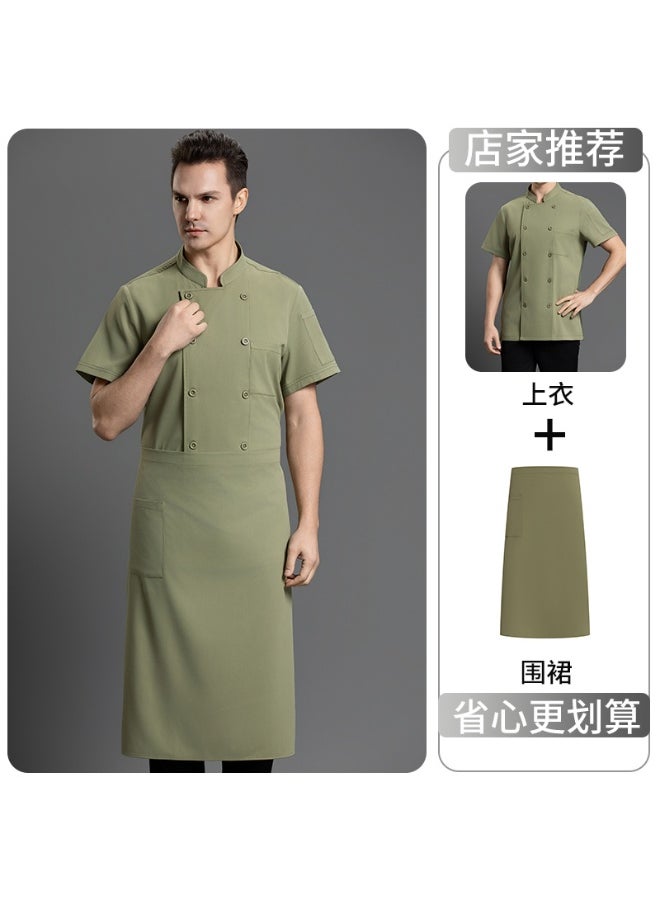 NIBEMINENT Chef Uniform Short Sleeve Kitchen Jacket Restaurant Cook Coat Hotel Catering Clothes Cooking Shirt Baker Waiter Workwear  - Image 1
