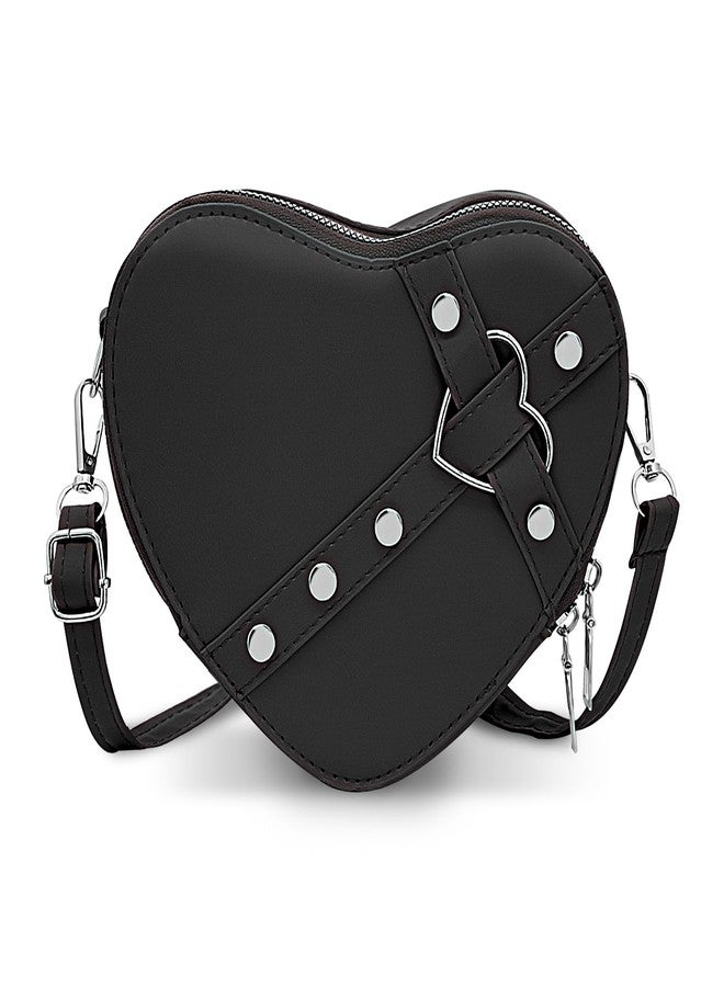 WisePoint Heart Shaped Bag, PU Leather Small Crossbody Bags Heart Shaped Crossbody Purse, Heart Purse Mini Crossbody Bag (black) - Image 1
