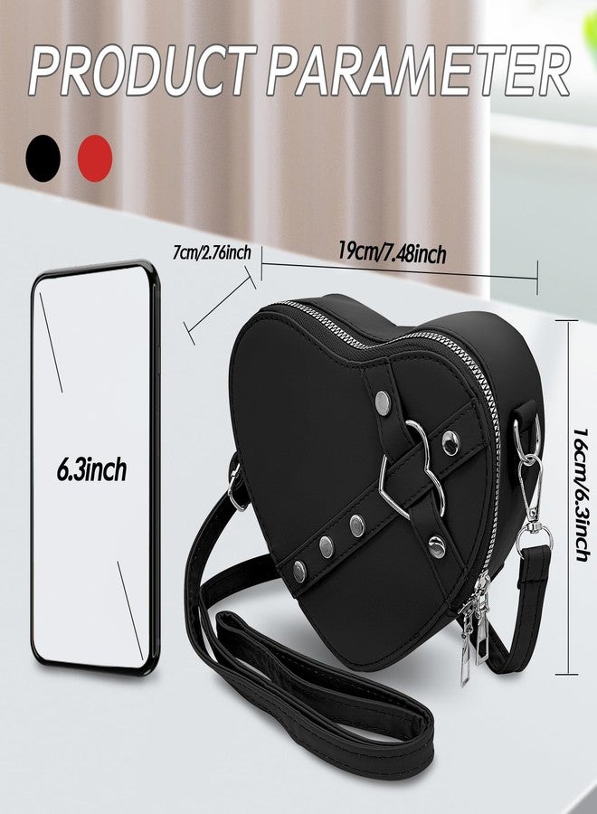 WisePoint Heart Shaped Bag, PU Leather Small Crossbody Bags Heart Shaped Crossbody Purse, Heart Purse Mini Crossbody Bag (black) - Image 2