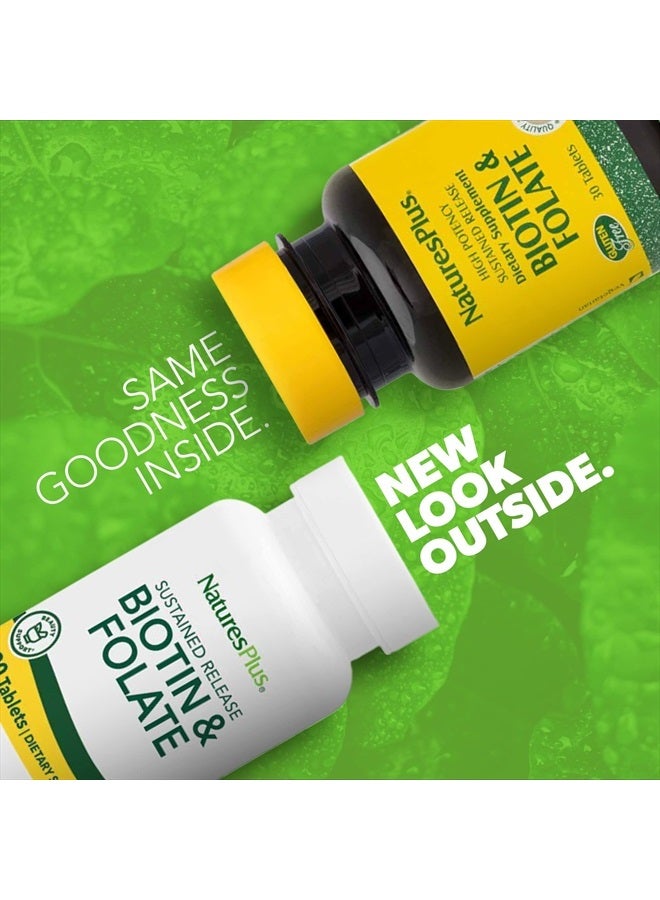 Natures Plus NaturesPlus Biotin & Folic Acid (Methylfolate), Sustained Release - 30 Vegetarian Tablets - Vitamin B7 & Vitamin B9, Supports Hair Growth, Energy Booster, Prenatal Vitamin - Gluten-Free - 30 Servings - Image 2