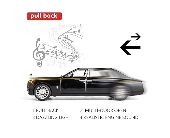 Awestuffs 1:32 Scale Model Car Exclusive Alloy Metal Pull Back Die-cast Toy with Openable Doors & Light Music for Gifts and Décor (Rolls Royce Phantom) - Image 3