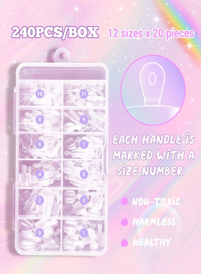 krofaue Kids Nail Tips with Handle - 240Pcs Soft Gel Press on Nails for Girls & Children for Easy DIY Nail Tips Art, 12 Sizes Fingernail Decoration - Image 5
