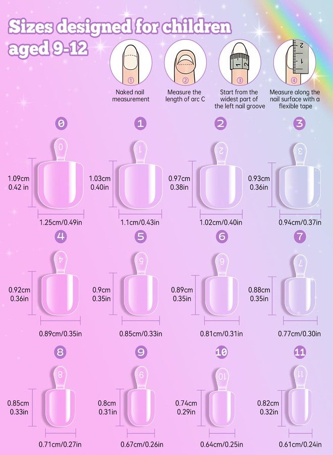 krofaue Kids Nail Tips with Handle - 240Pcs Soft Gel Press on Nails for Girls & Children for Easy DIY Nail Tips Art, 12 Sizes Fingernail Decoration - Image 2